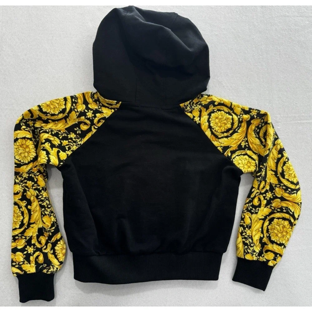 Versace‎ Girls' Barocco Zip Hoodie Black Gold Size 8 NWT $375
